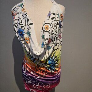 Sirens Women’s Floral Drape Neck Halter Top | Size Large | Multicolor